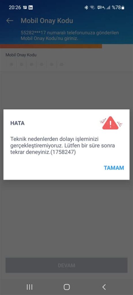 İş cep hata veriyor
